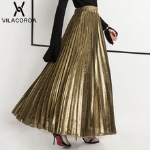 Женские юбки размера плюс, плиссированные, высокая талия и большие, золотые, пляжные, длинные юбки для женщин, женская винтажная юбка, Jupe Femme Faldas Mujer