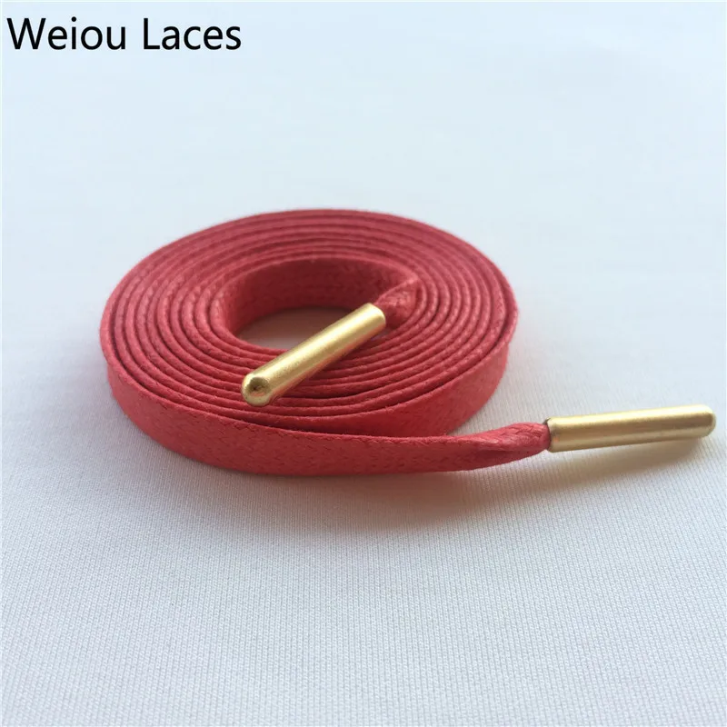 Weiou waxed cotton flat shoelaces with Gold metal aglets bright colored cotton shoe laces string for dress shoes boots 90cm/35''