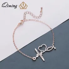 QIMING сердцебиение Сердечко из розового золота мужской браслет девушка вечерние украшения, браслеты дружбы женщин стальной кардиограмма Шарм Браслет
