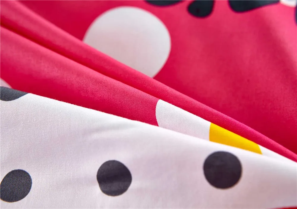 ديزني حار الوردي نقطة ميكي ميني ماوس الفراش مجموعات الفتاة الأطفال ديكور غرفة نوم غطاء لحاف من القطن مجموعة 3/4 قطعة لا حشو