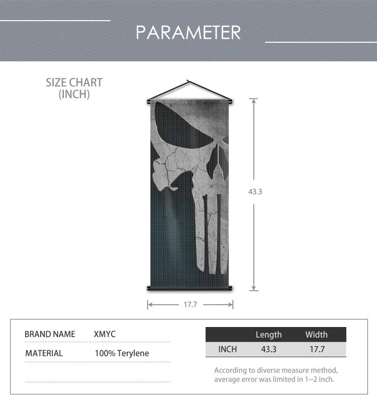 Индивидуальный дизайн Каратель ЧЕРЕП ФЛАГ сублимационная печать полиэстер стены прокрутки плакат баннер для спальни 17,7x43,3 дюймов