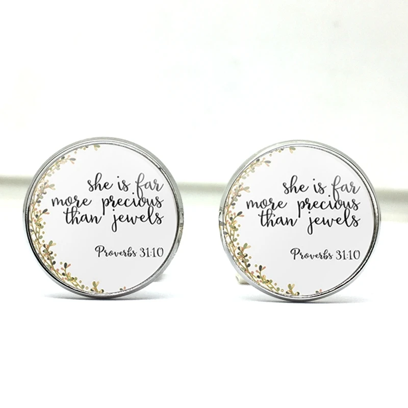 

Bible verses cufflinks Proverbs 3:15 She is more precious than Charm Cufflinks Christian Gifts Fashion Accessories