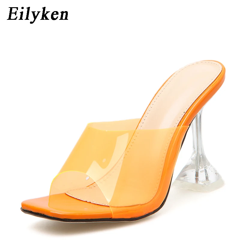 Koop Eilyken Oranje Zilver Pvc Jelly Slippers Open Teen Hoge Hakken Vrouwen Transparante Perspex Slippers Schoenen Hak Clear Sandalen Maat 42