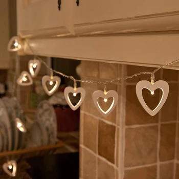 

10LED Warm White String Light LED String Operated Wooden Heart Fairy