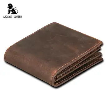 

LAOSHIZI LUOSEN Vintage Cowhide Wallet for Men Wallets Bifold Small Short RFID Wallet Credit Card Holder Man Crazy Horse