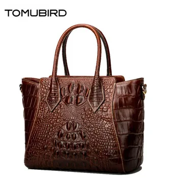

TOMUBIRD 2020 new superior cowhide leather Designer Crocodile pattern Handmade Leather Tote Satchel Genuine leather Handbags