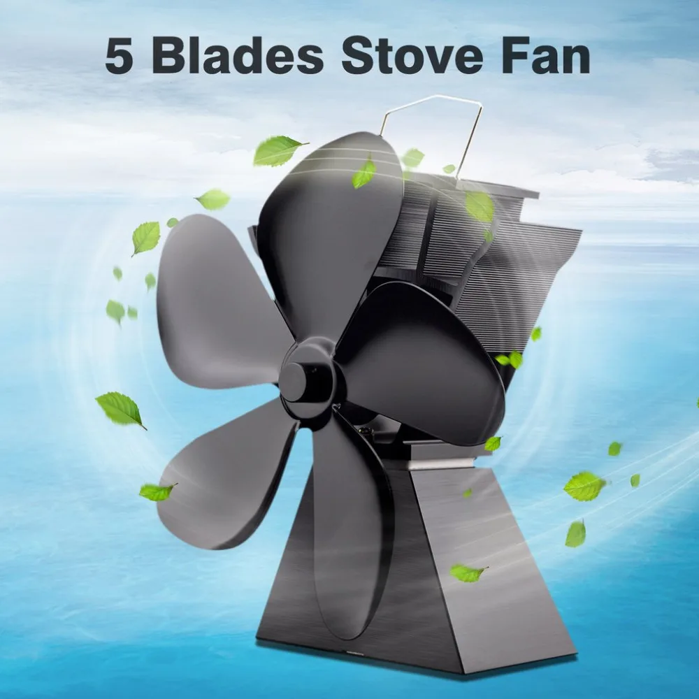 

High quality Premium 5 Blades Heat Powered Stove Fan Fuel Saving Solid Aluminum Stove Fan Eco-friendly Household Fan Blower