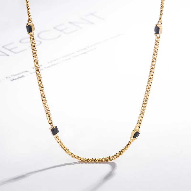 Silvology 925 пробы Серебряное квадратное черное циркониевое Ожерелье Золотая креативная элегантная цепочка ожерелье для женщин летнее ювелирное изделие
