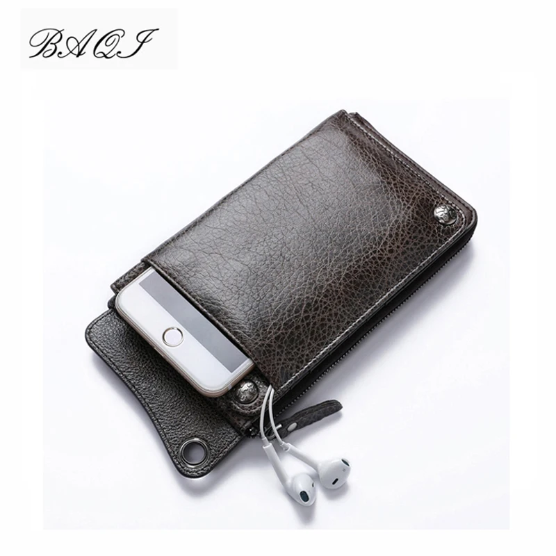 

BAQI Brand Men Wallets 2019 Fashion Genuine Leather Cowhide High Quality Purse Card Holder Man Zipper Wallet Long Phone Bag New