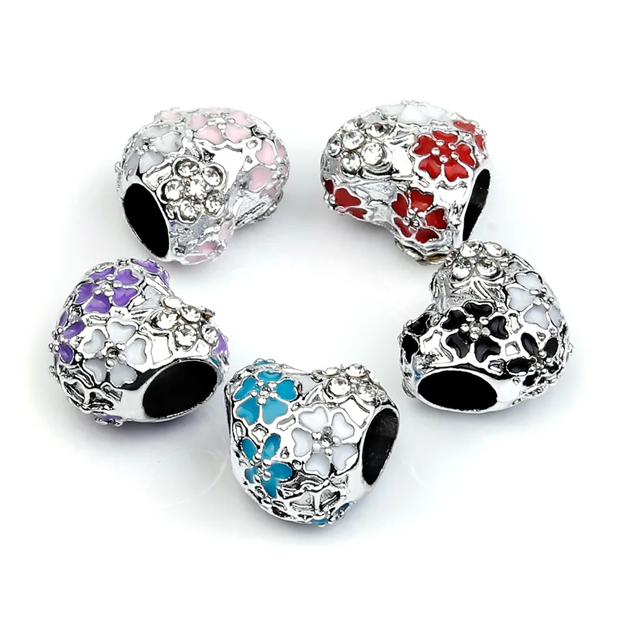 

10Pcs a Lot Heart beads Large Hole DIY Beads Fit For Pandora Charms Bracelet European Murano Czech Spacer Beads Love Charm