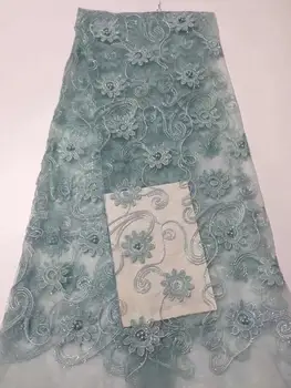 

French Net Lace 2019 Latest african guipure lace sequins fabric with embroidery mesh tulle Gold Sequins French lace fabric blue