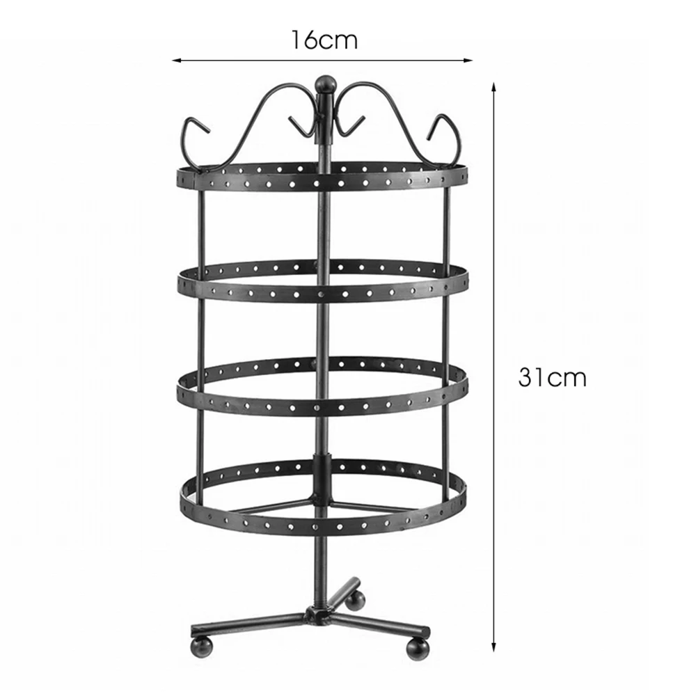 Dozzlor Четырехслойный круглый держатель для сережек из кованого железа с 144 отверстиями вращающийся стенд для витрины колье браслет для хранения ювелирных изделий