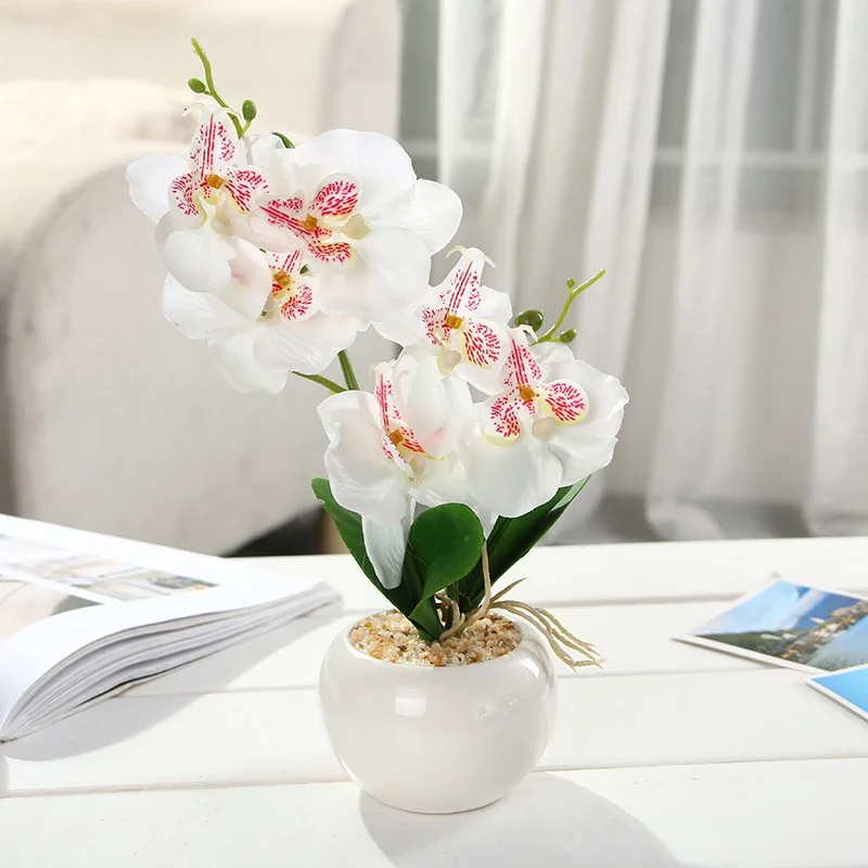 1 комплект горшечные искусственные цветы, орхидеи+ пена лист+ Пластик ваза двойной раздвоенный моделирование, с принтом в виде цветов и бонсай для домашнего декора аксессуары