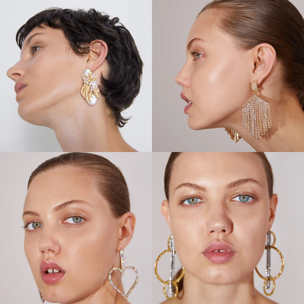 

Girlgo 2019 Newest Design Metal Pearl Drop Earrings For Women Big Circle Pendant Statement Earrings Luxury Heart Crystal Jewelry
