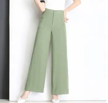 

Wide leg pants for women plus size cotton linen beige black green high waist button new fashion casual capris loose yfq0901