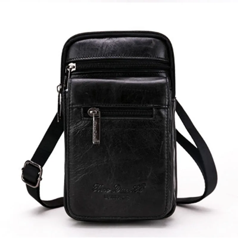 

Men High Quality Cross Body Bag First Layer Cowhide belt Hook Fanny Waist Bag Cell/Mobile Phone Bag Shoulder wallet