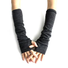 Однотонные перчатки с длинными ручками, женские вязаные перчатки без пальцев, зимние перчатки унисекс, мягкие, сохраняющие тепло