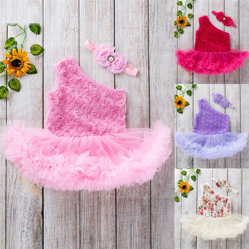 

Baby Girls Sleeveless Flower Dress+Headband Toddler Outfits Set Lace Dresses Cotton Mini Ball Gown Summer Birthday Party Dress