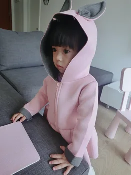 

2019 spring fall child girls coat cute bunny long style Jackets Outerwear Korean children's clothing 0-3 Year