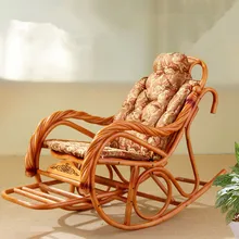 Luxury Rocking Chair With Cushions Rattan Wicker Furniture Indoor Living Room Glider Recliner Modern Rattan Easy Chair