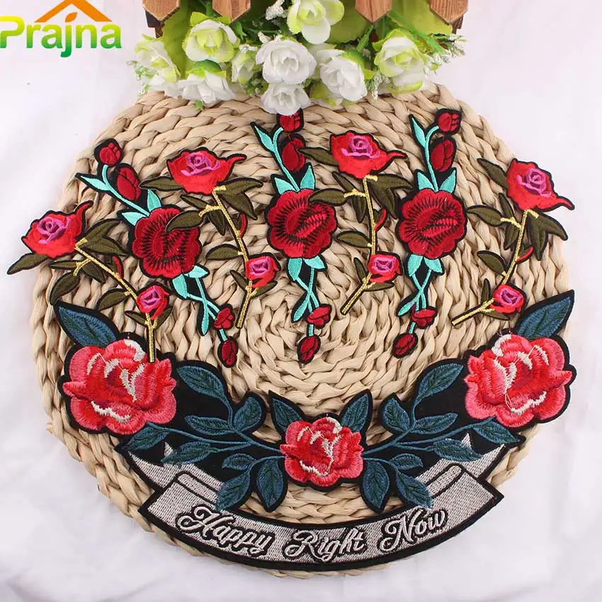 

ZOTOONE Mix 8PCS Red Flower Patch Rose Embroidered Gold Line Plum Blossom Iron On Patches Rose Applique Stickers For Badges A