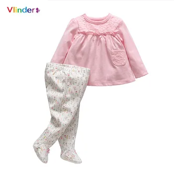 

Vlinder 2018 New 2pcs Cotton Sweet Infant Sets Casual Baby Girls Spring Autumn Long Sleeves Lace Pocket T Shirt Floral Trousers
