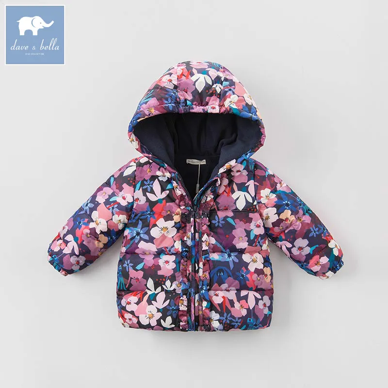 

DBK0779 dave bella winter baby 24M-11T girls fashion jacket children coat kids floral hooded outerwear