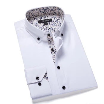 

XIPENG New Arrival 100% Cotton Casual Shirts Men Spring Slim Fit Printed Long Sleeved Shirt Male Business Dress Shirts Camisa