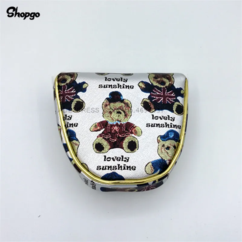 [2 цвета] маленький Медвежонок Паттер Для Гольфа Головные уборы 13x11,5 см наружные водонепроницаемые аксессуары Чехлы для клюшек для гольфа - Цвет: white