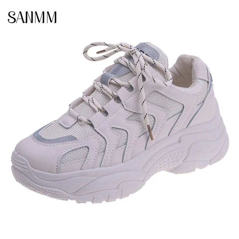 

SANMM Women Flat Platform Sneakers 2019 New Casual Shoes Woman Non-Slip Breathable Walking Shoes Lace-Up AZ108