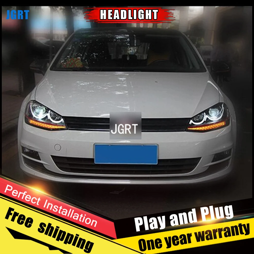 2 шт. автомобиль Стиль светодиодный фары Гольф 7 2013- Golf 7 налобный фонарь светодиодный DRL Объектив Двойной Луч H7 спрятал bi Xenon объектива