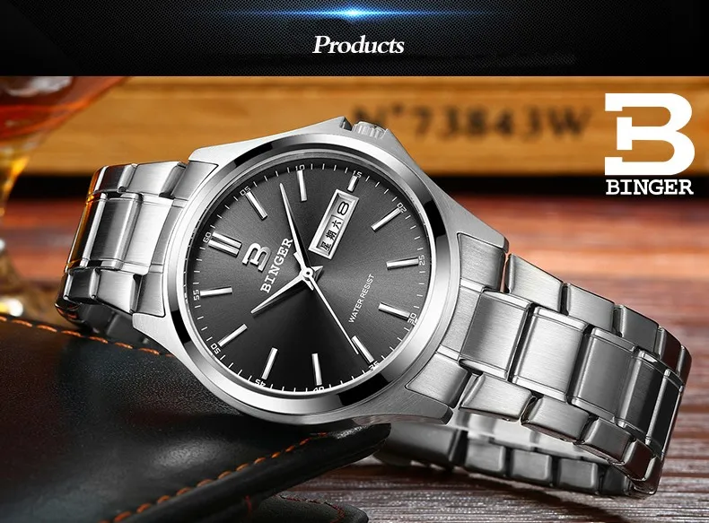 High Quality BINGER Fashion Simple Quartz Watch For Men Brand Casual Leather Wristwatches Relogio Masculino Original Box B-3052M