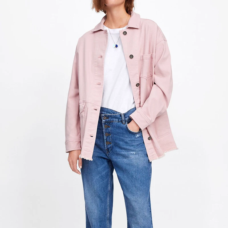 

Spring Women's Jean Jacket Long Sleeve Women's Denim Jacket Casual Basic Coat Frayed Edge Pocket Coats Loose Women Outerwear