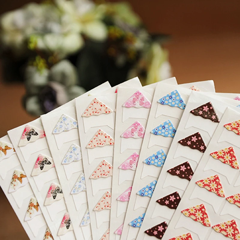 24 Pcs/lot Diy Floral Print Corner Paper Stickers For Photo Albums