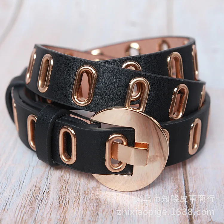 

Round Buckle Design Punk Style Women Belts Pu Suede Leather Woman Black Pink Wide Waist Belts Jeans Clothing Decorations YS181