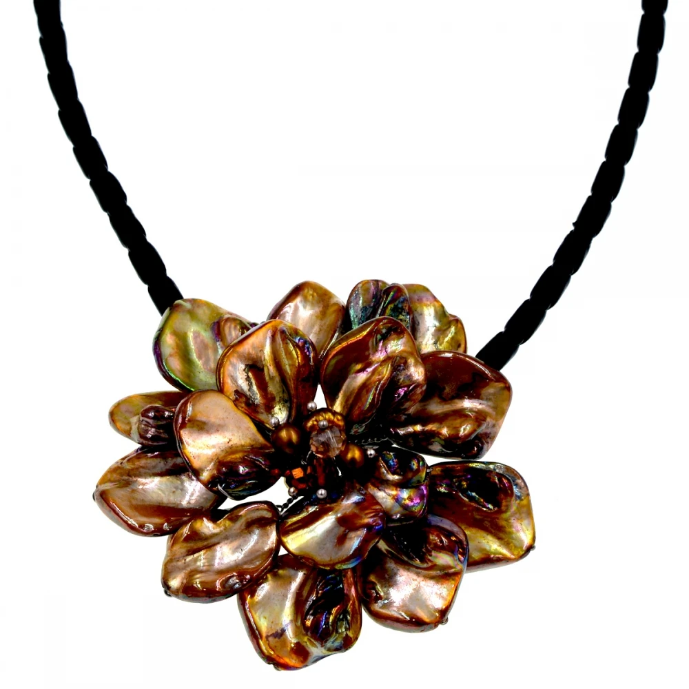 Europe Chic Fashion Brown Baroque shell crystal pearl necklace Choker