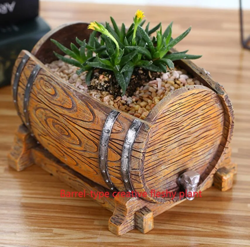 

New Barrel-type Creative Meat Plant Flower Pot Resin Indoor Meat Pot Balcony Decoration