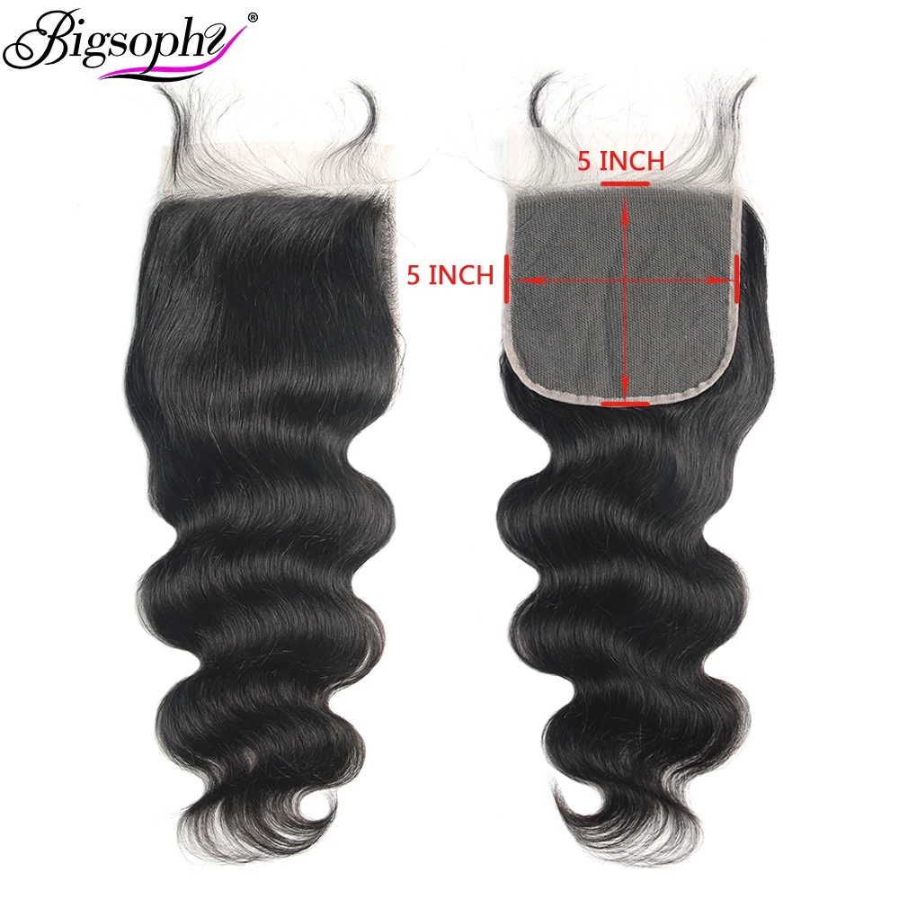 

Bigsophy Hair 5x5 Lace Closure Body Wave Brazilian Hair Free Part 100% Human Remy Hair Natural Color Closure With Baby Hair Lace