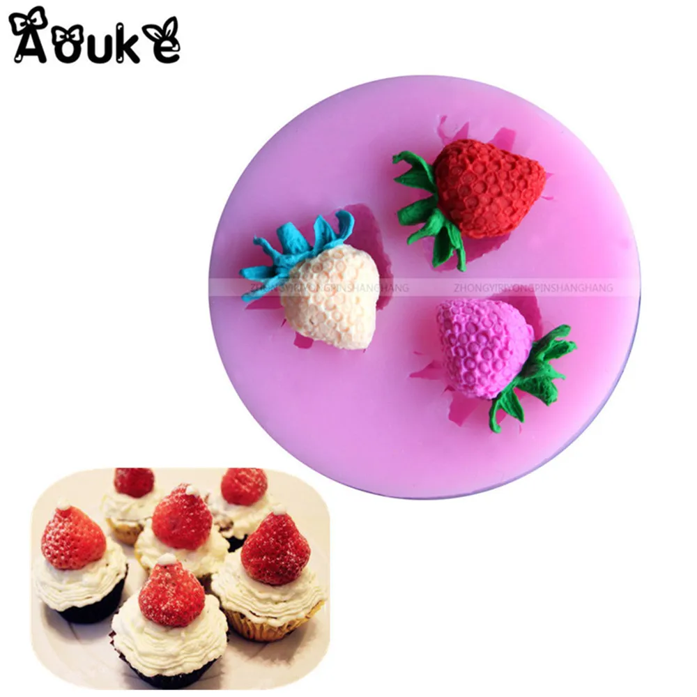 3D Mini Strawberries Shape Chocolate Moulds Fondant Candy Cake Silicone