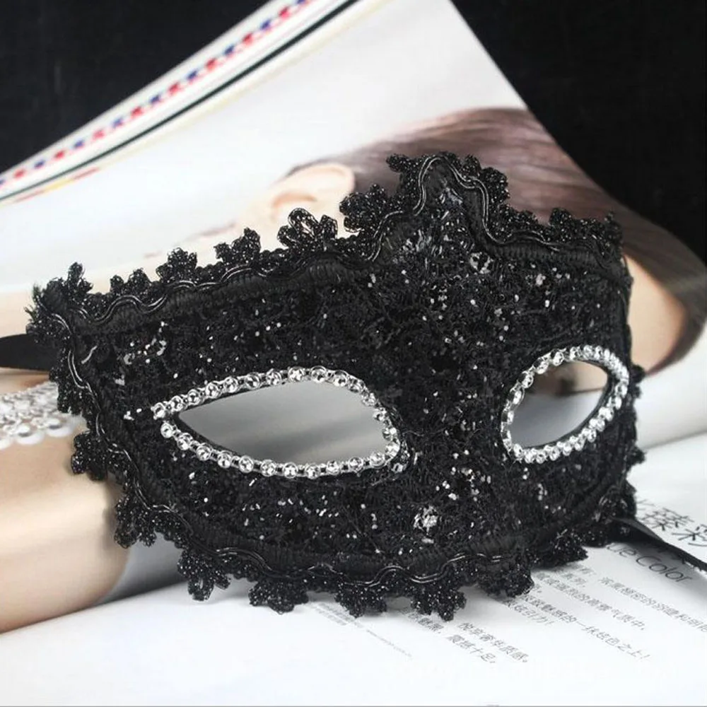 ANGRLY изысканный Венецианский стиль Кружева Кристалл Стразы косплей маска для Хэллоуина/маскарад/костюм вечерние подарки(черный