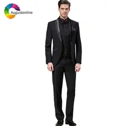 Slim Fit черный Нарядные Костюмы для свадьбы смокинг для жениха комплект из 3 предметов (куртка + брюки + жилет) вечерние Бизнес Мужские Костюмы