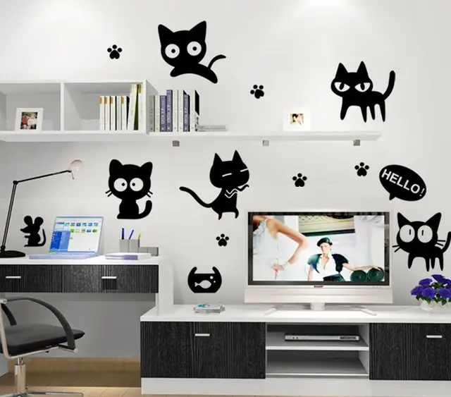 Cute Cat Fashion Wall Stickers Funny Living Room Decor Cute Cat Fashion Wall Stickers Funny Living Room Decor Tv Child Kids