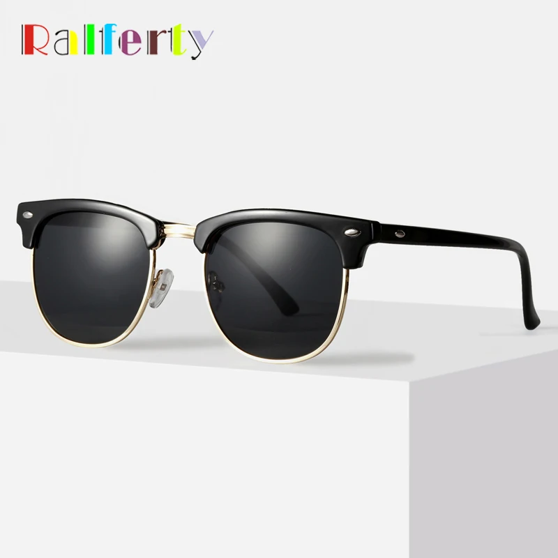 Ralferty солнцезащитные очки в стиле ретро Для мужчин Для женщин на заклепках с квадратным UV400 черный Цветной солнцезащитные очки для мужчин, солнцезащитные дешево Прямая поставка без логотипа X828
