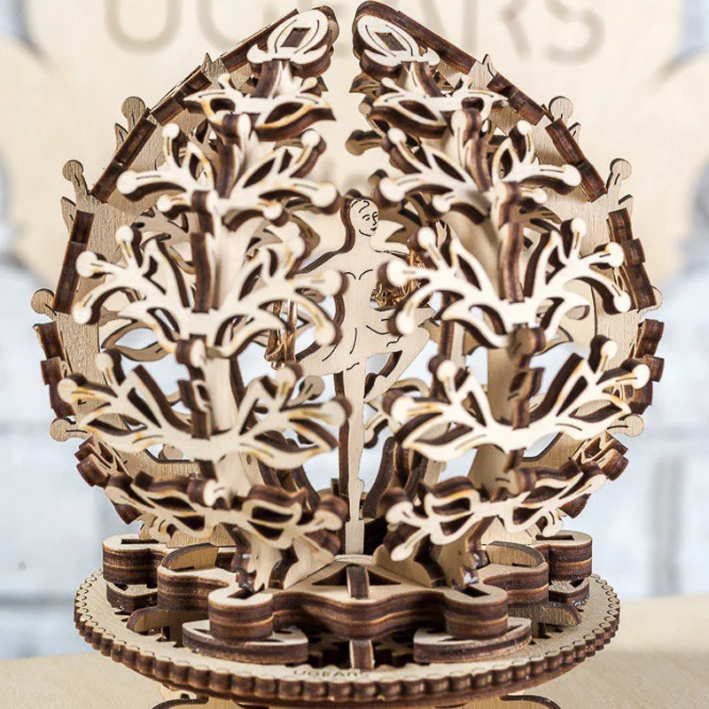 Wooden mechanical transmission creative assembling DIY woman flower gear rotating model kit Valentine's day girlfriend's gift