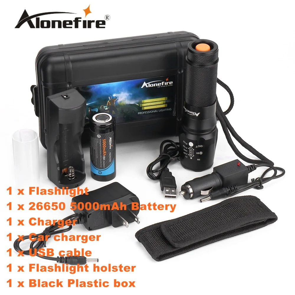 

ALONEFIRE X800 CREE XML-T6 5mode 2000 Lumens LED Flashlight Waterproof Zoomable Torch lights +26650 Battery+multifunction charge