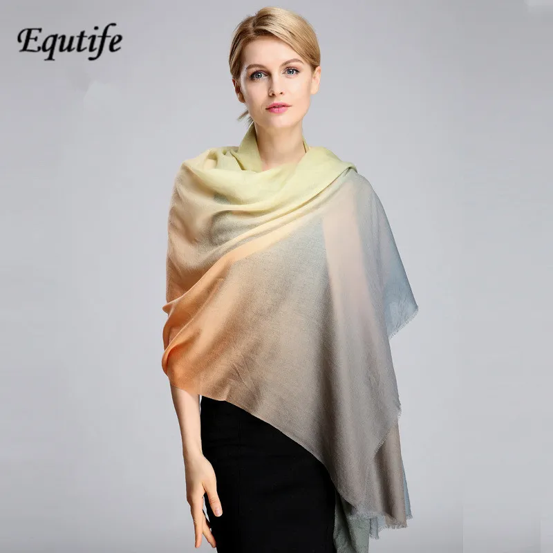 

300 Cashmere Scarves Women 200*100cm Large Size Gradient Color Pashmina Shawl Good Quality Neckerchief Female Scarf