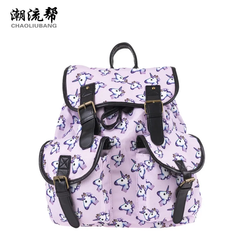 CHAOLIUBANG Vintage Women Backpack Unicorn Printing School Bags for Teenage Girls Oxford Travel Daypack Two Pockets