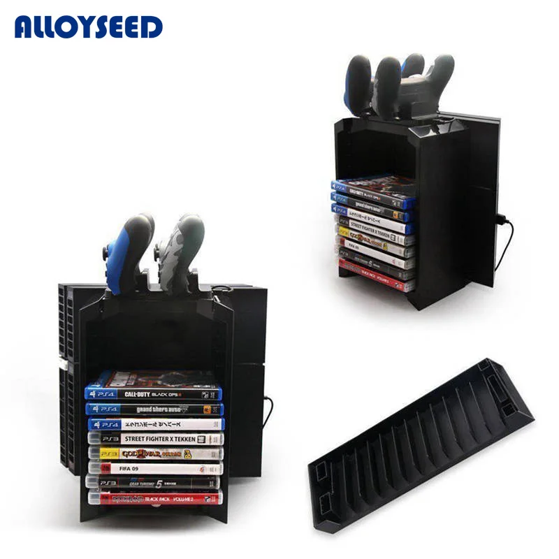 

Multi-functional Vertical Stand Cooling Fan with Game Disk Storage Tower with Dual Charger for PS4 Pro Slim for Xbox One