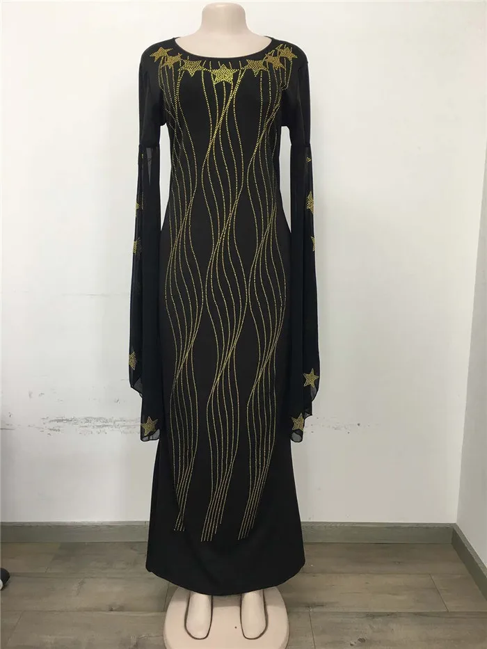 BYWX Women Middle East Glitter Sequins Stripe Muslim Open Front Cardigan Robe Dress