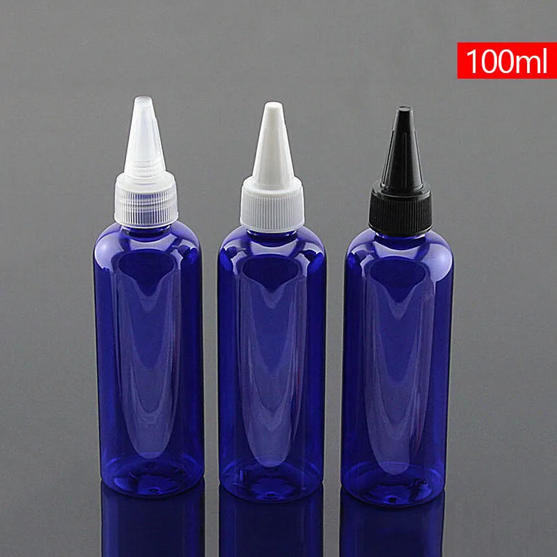 100ML Blue PET Shampoo Cosmetic Plastic Lotion Bottles With Pointed Cap